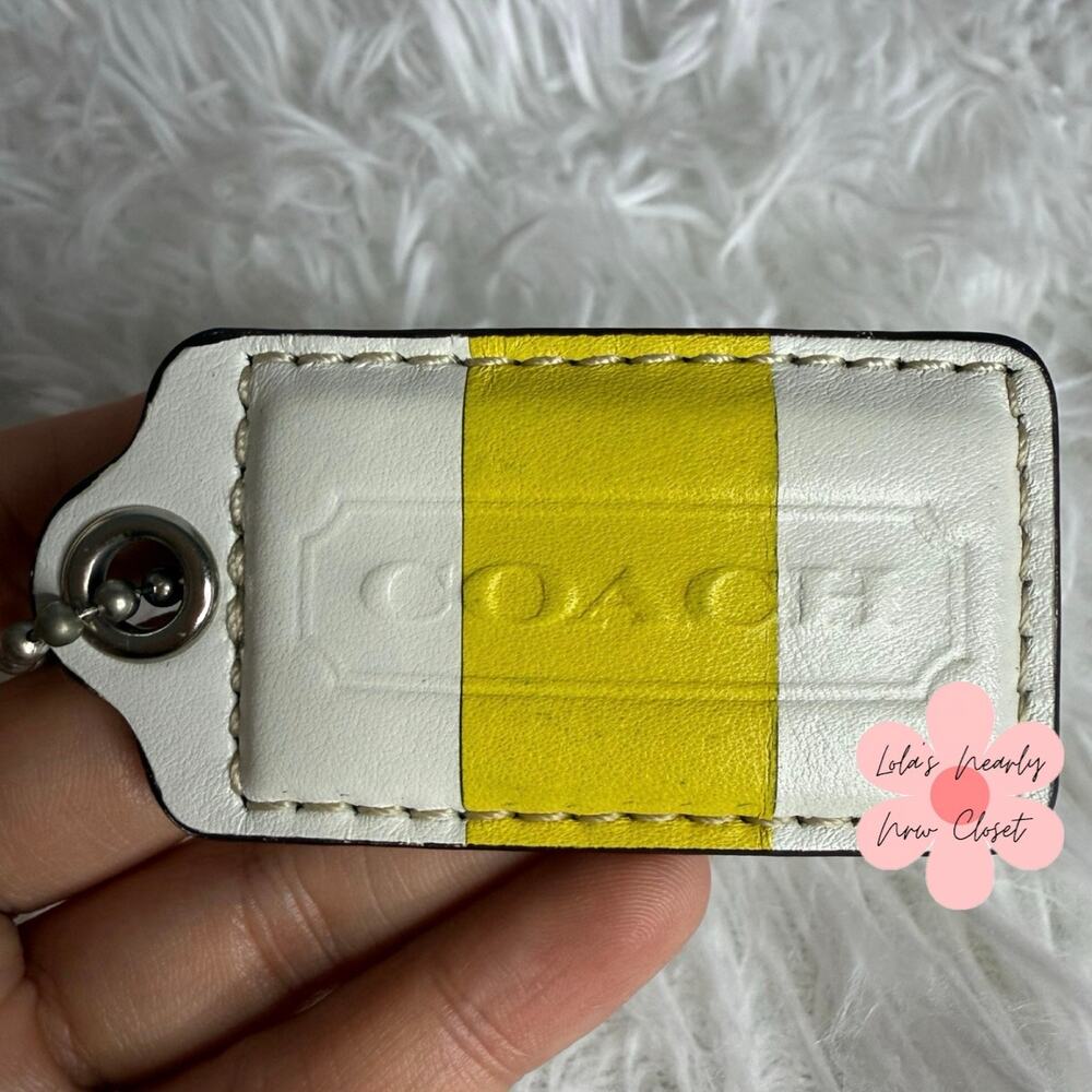 2.5" COACH Colorblock White Yellow Fob Bag Charm Hang tag Hangtag